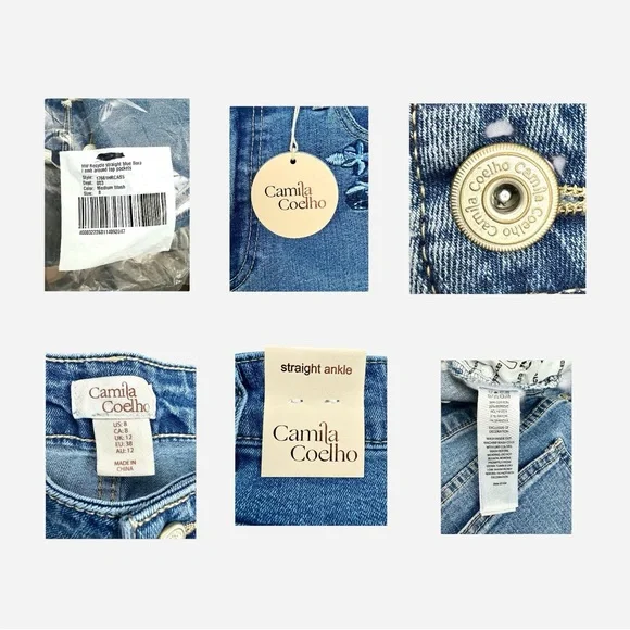 Camila Coelho Women’s Blue Embroidered Straight Ankle Jeans Sz 8 - Picture 5 of 14